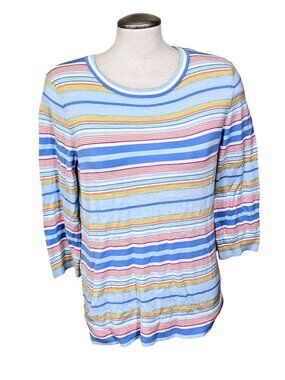Talbots Knit Sweater Womens M Pastel Striped Cotton Preppy Resort Coastal Beach